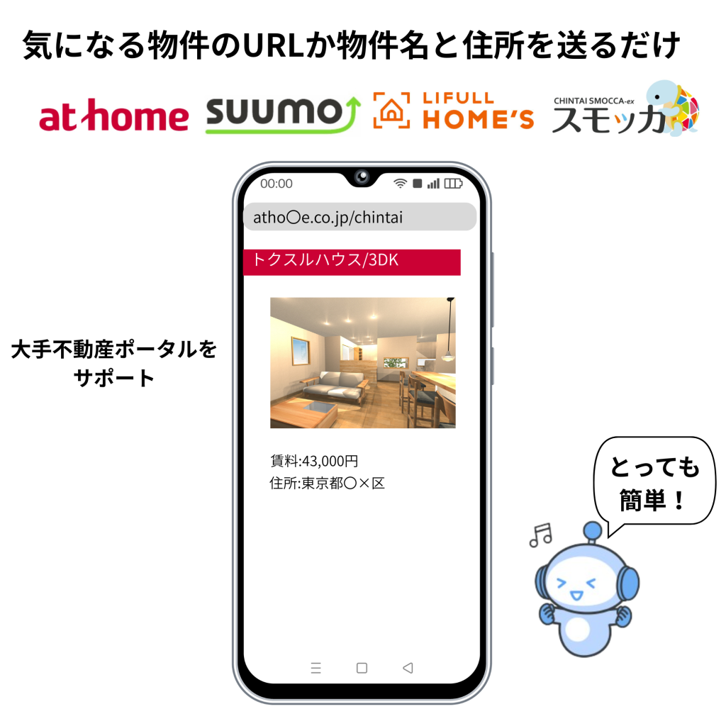 気になる物件のURLか物件名と住所を送るだけ